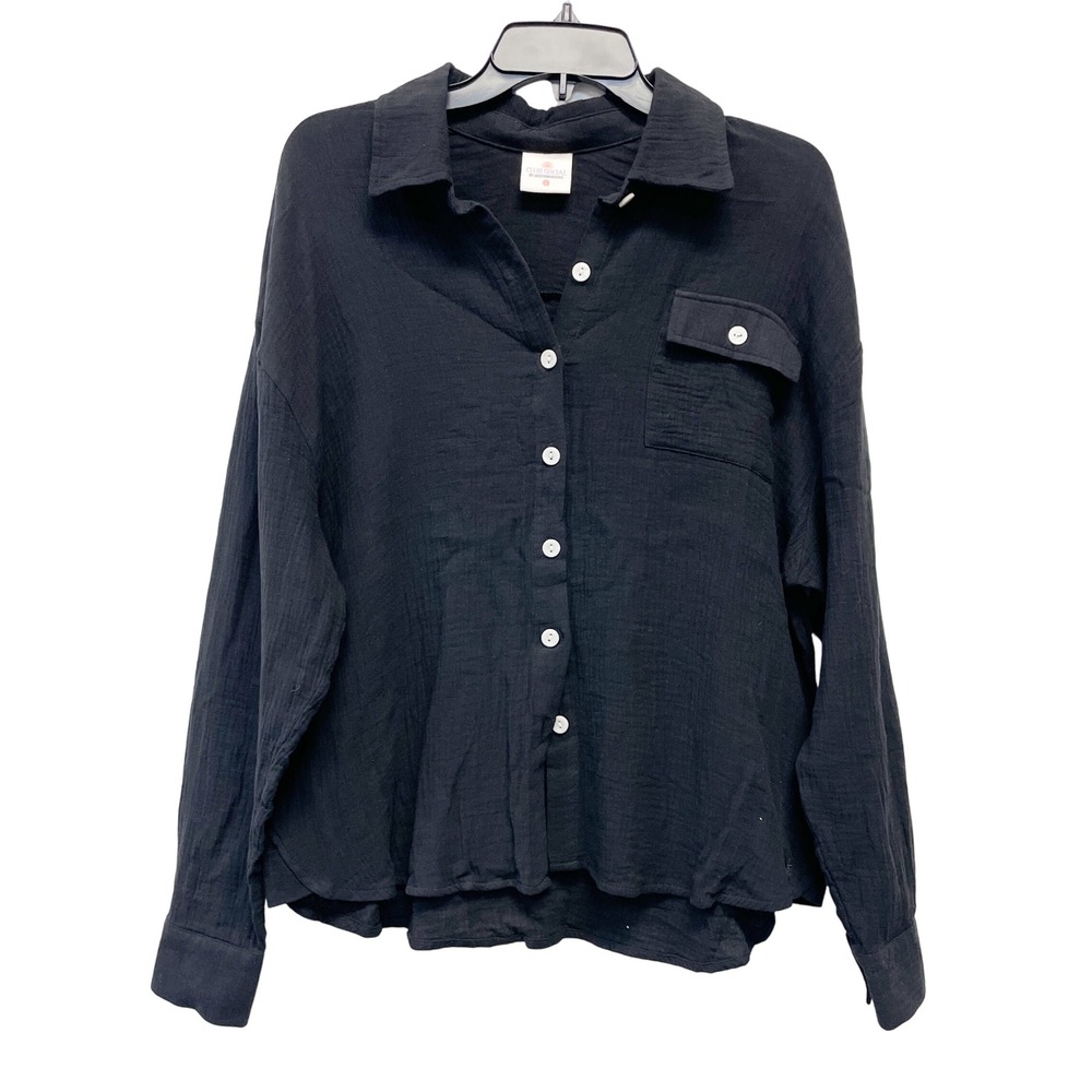 Club Social By Jadelynn Brooke Black Gauze Button Up Shirt Women's Size S‎